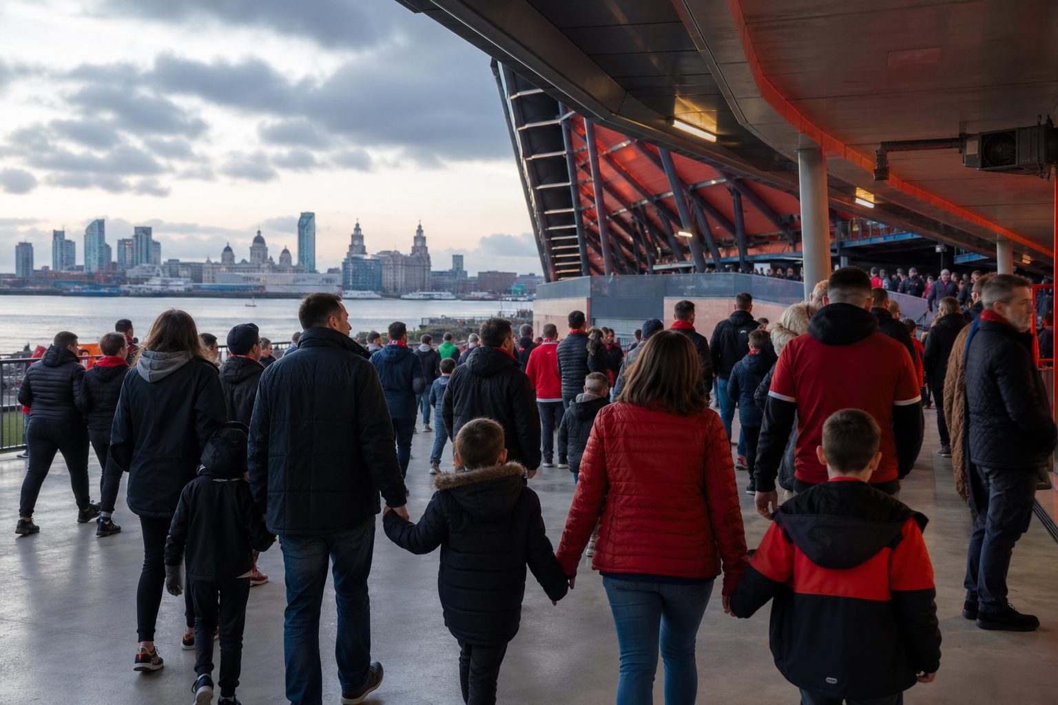 Fotbollsresa Everton – Hill Dickinson Stadium och blåa Liverpool – miljöbild